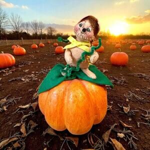 VTG Annalee Mouse Pumpkin Figurine Thanksgiving Halloween Smiling 5.5”